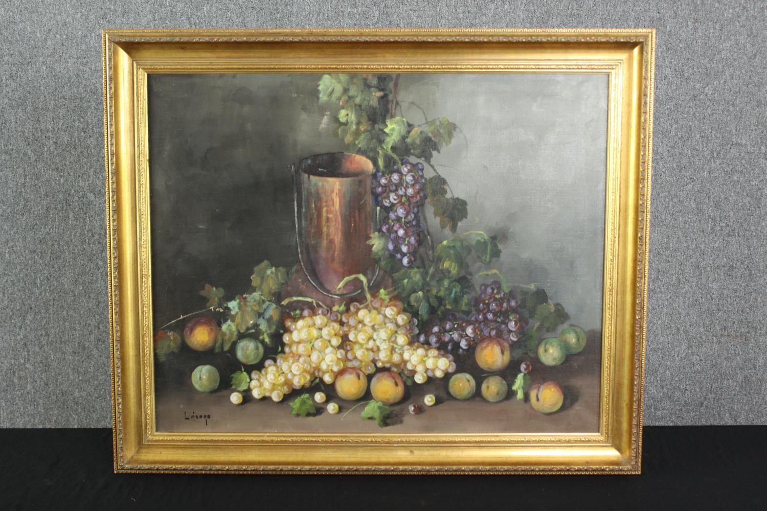 Oil on canvas, still life fruit, signed Lazaro, framed. H.80 W.95cm. - Image 2 of 4