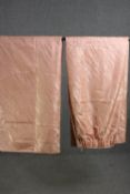 A pair of pink short silk mix fully lined curtains with marble striation pattern. L.210 W.225cm. (