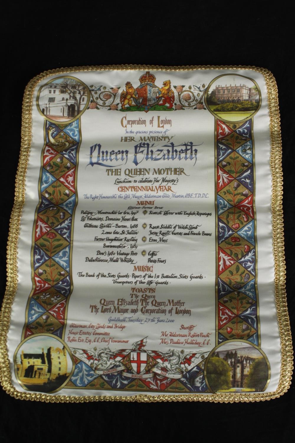 A boxed luncheon menu scroll to celebrate the centennial of The Queen Mother in 2000. H.39 W.29cm. - Image 3 of 5