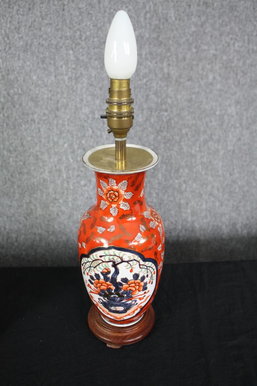 Two table lamps, early 20th century Chinese Famille Rose and Japanese Imari. H.53cm. (Largest). - Image 2 of 5
