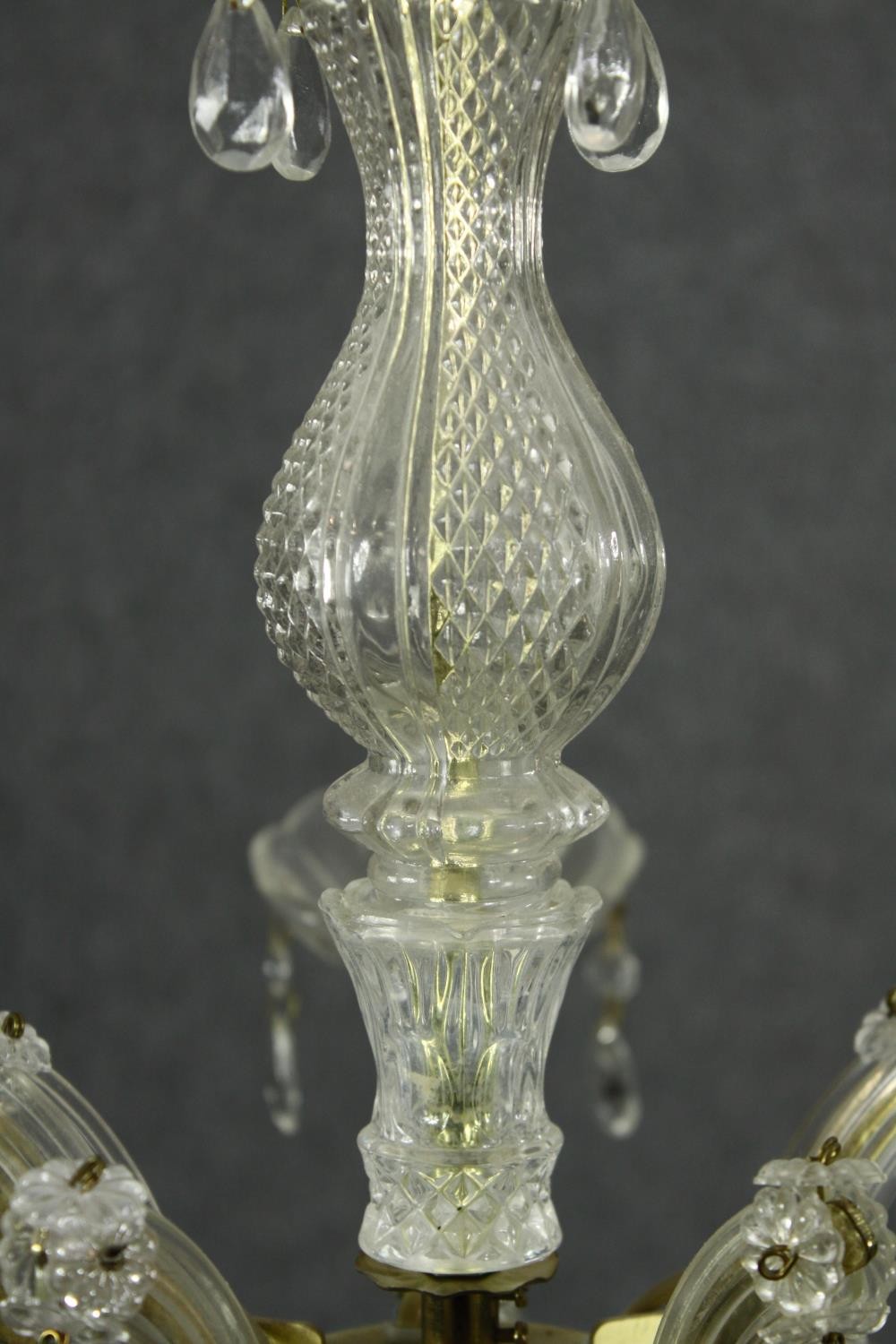 A 20th century five branch chandelier with crystal swags and drops. H.56 Dia.60cm. - Image 4 of 5