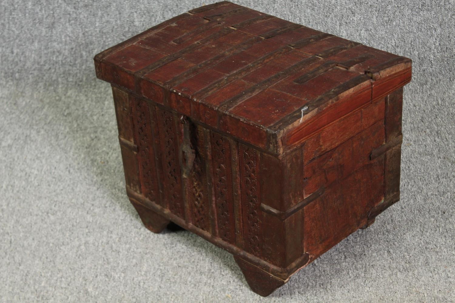 A small painted and metal bound Indian trunk. H.35 W.43 D.33cm. - Image 3 of 7