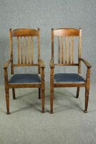 Armchairs, a pair, late 19th century oak.