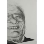 A large pencil portrait of an old man with glasses, signed Jessica Temple and dated 2009 to the