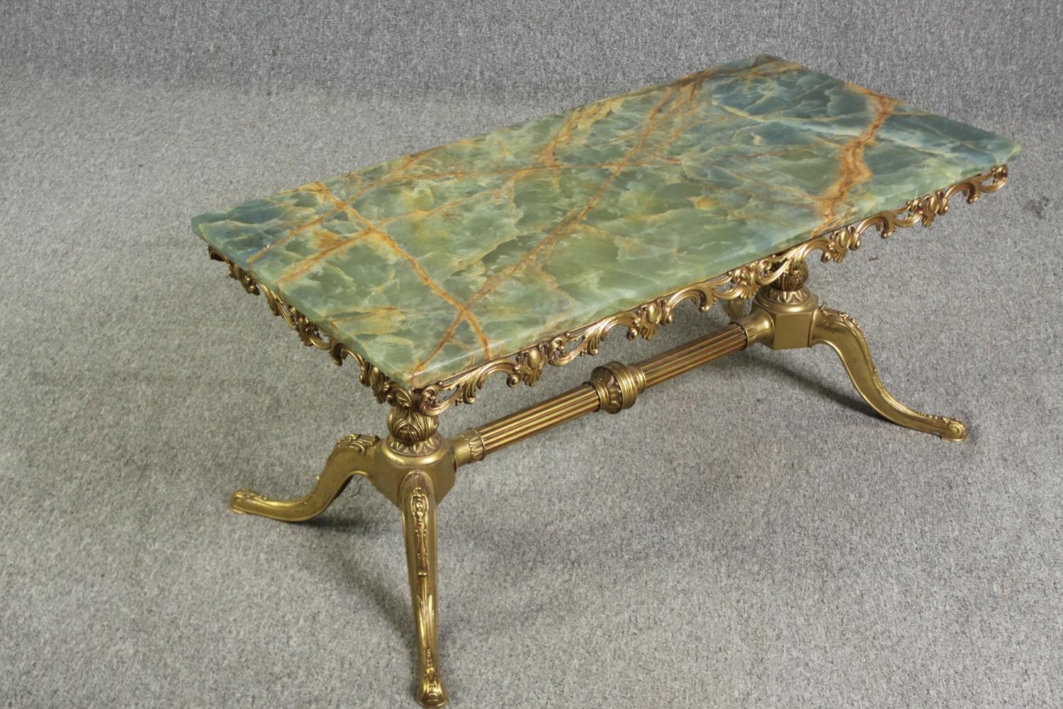 Coffee table, 1970's vintage onyx and brass. H.46 W.100 D.50cm. - Image 4 of 7