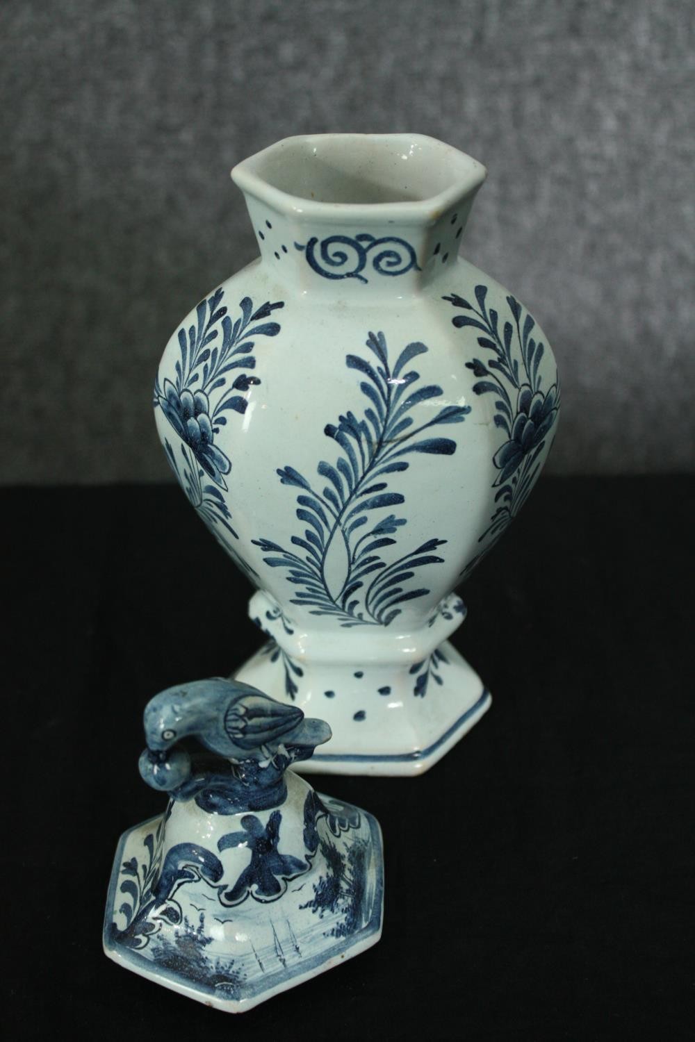 A collection of ceramics, including two early 19th century Delft lidded urns, one (De Porceleyne - Image 6 of 12