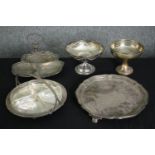 A collection of silver plate. Dia.31cm. (largest)