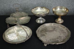 A collection of silver plate. Dia.31cm. (largest)