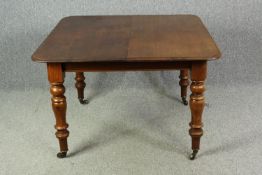 Dining table, mid 19th century mahogany extending with an extra leaf. H.75 W.160 (ext) D.112cm.