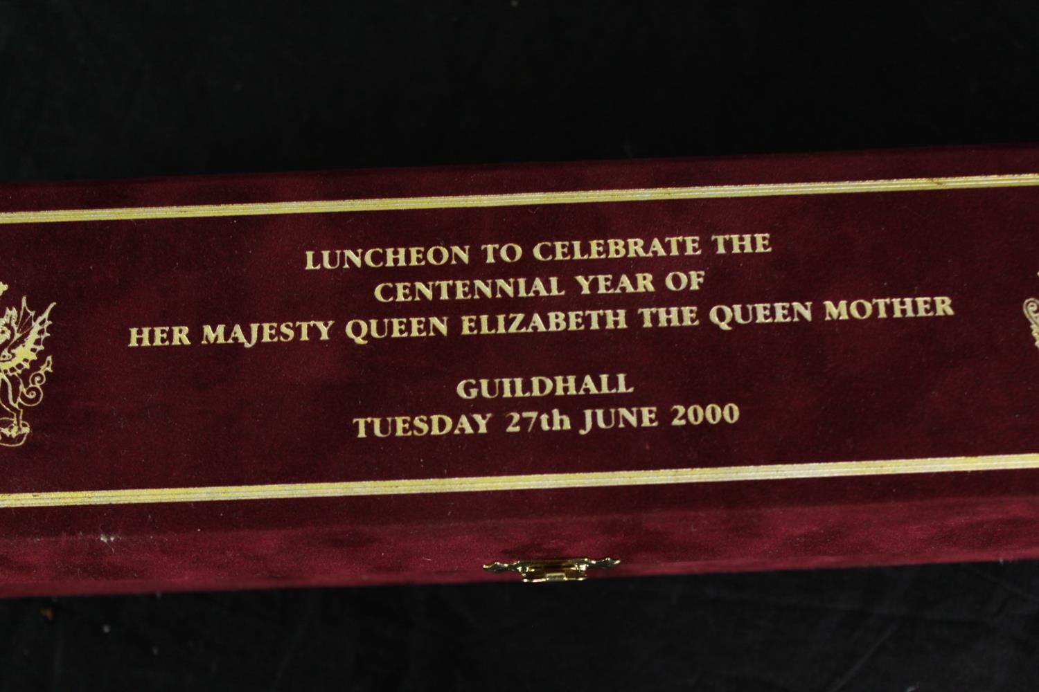 A boxed luncheon menu scroll to celebrate the centennial of The Queen Mother in 2000. H.39 W.29cm. - Image 2 of 5