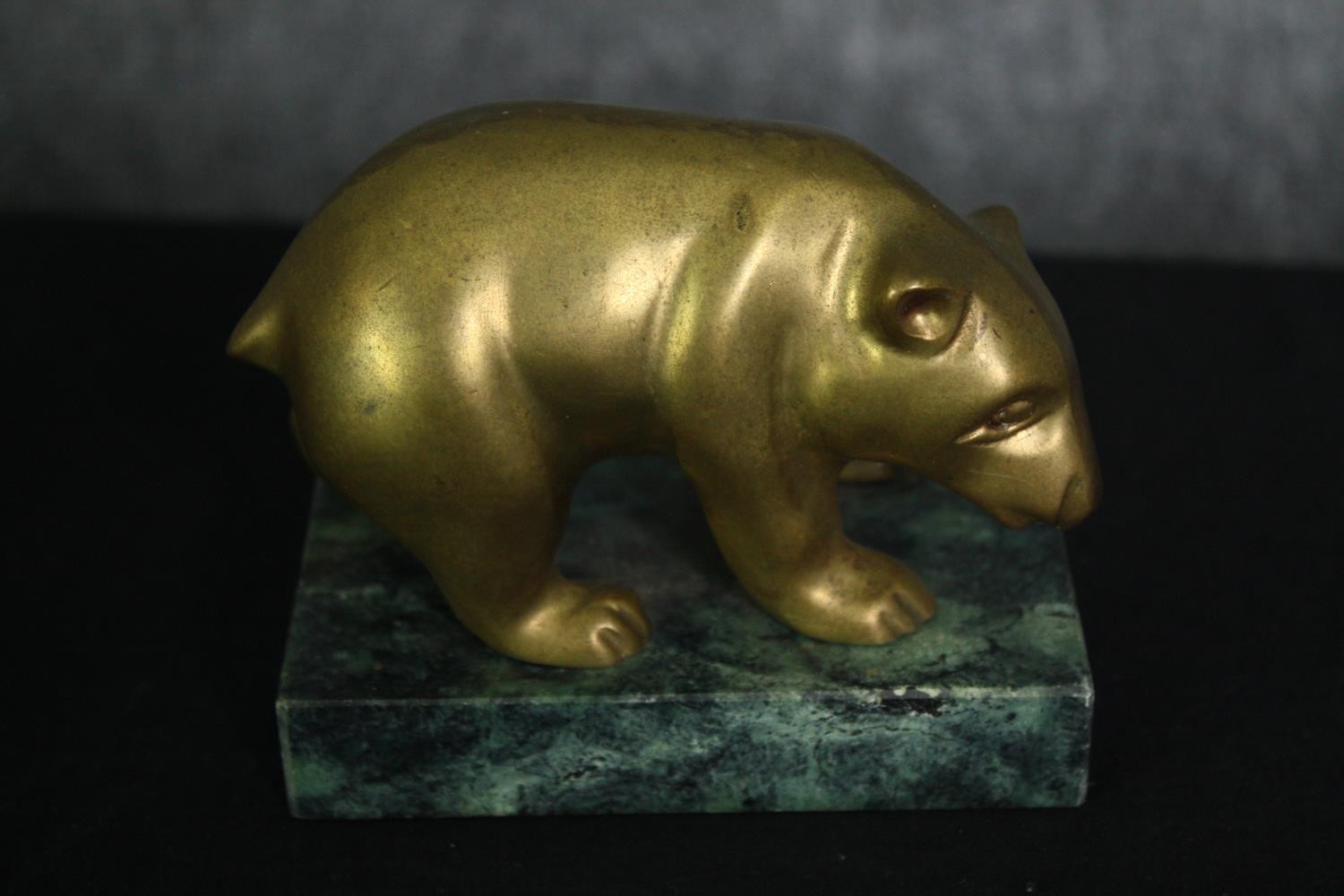 A pair of bronze Foo dogs, ceramic Foo dog bookends and a pair of gilt metal bears on marble - Image 5 of 9