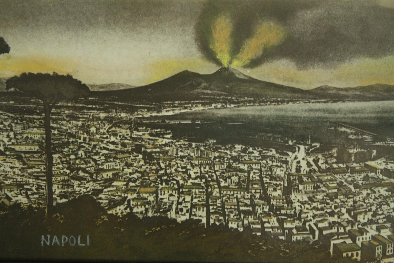 A framed and glazed watercolour, panoramic view of the Bay of Naples. H.34 W.112cm. - Image 2 of 4