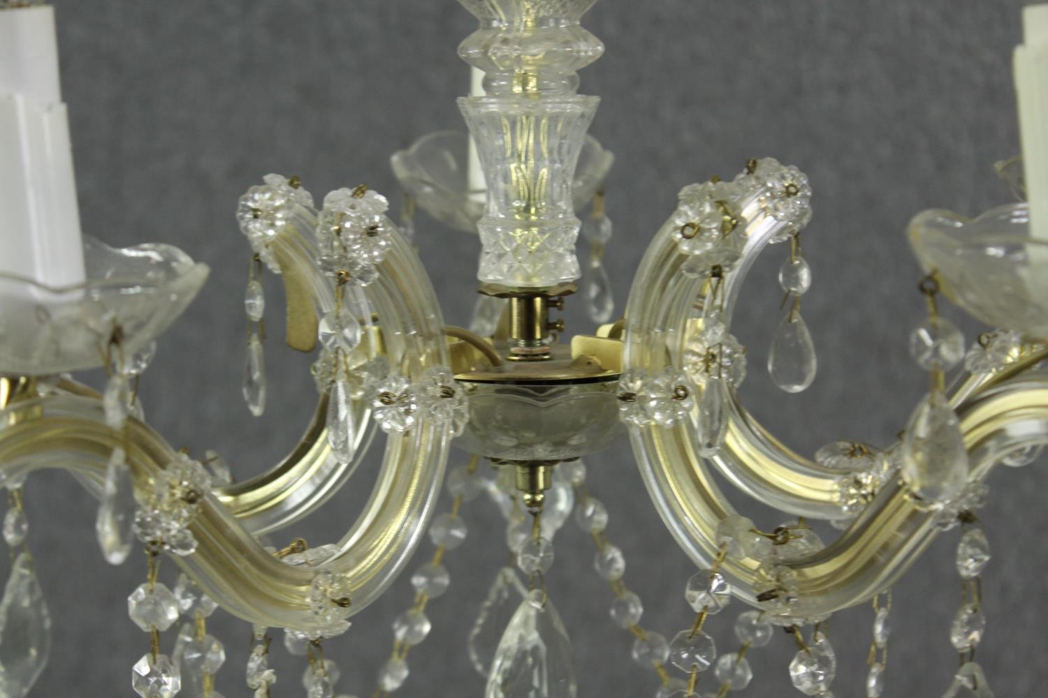 A 20th century five branch chandelier with crystal swags and drops. H.56 Dia.60cm. - Image 2 of 5