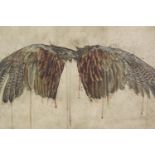 A framed and glazed watercolour, "Wings", signed Rose Sanderson, stamped and signed to the