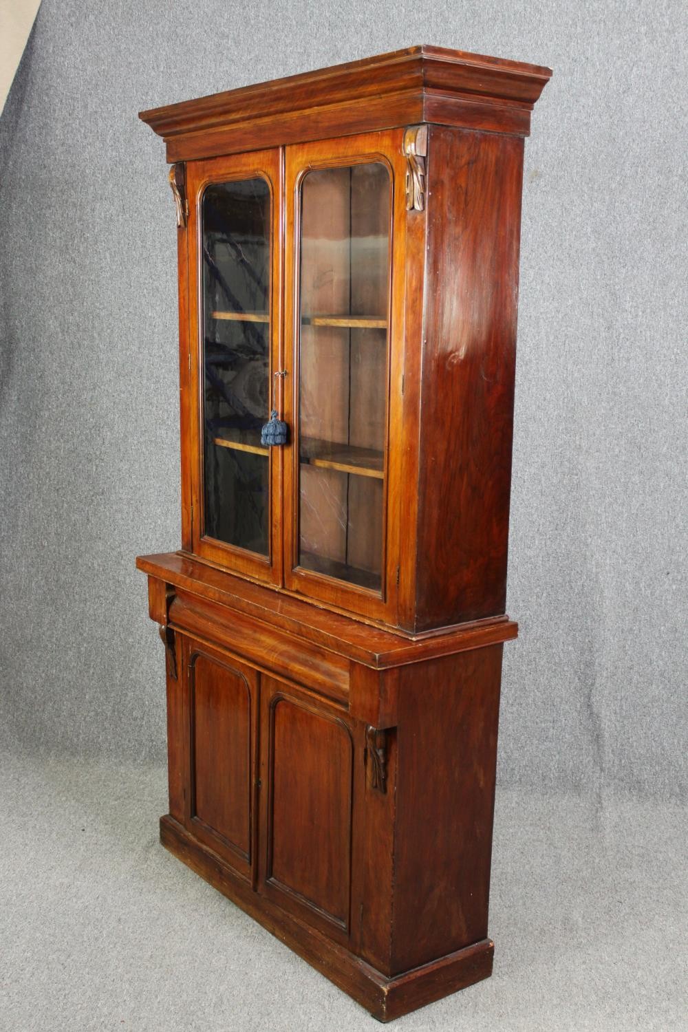Library bookcase, 19th century mahogany in two sections. H.200 W.103 D.39cm. - Image 3 of 6