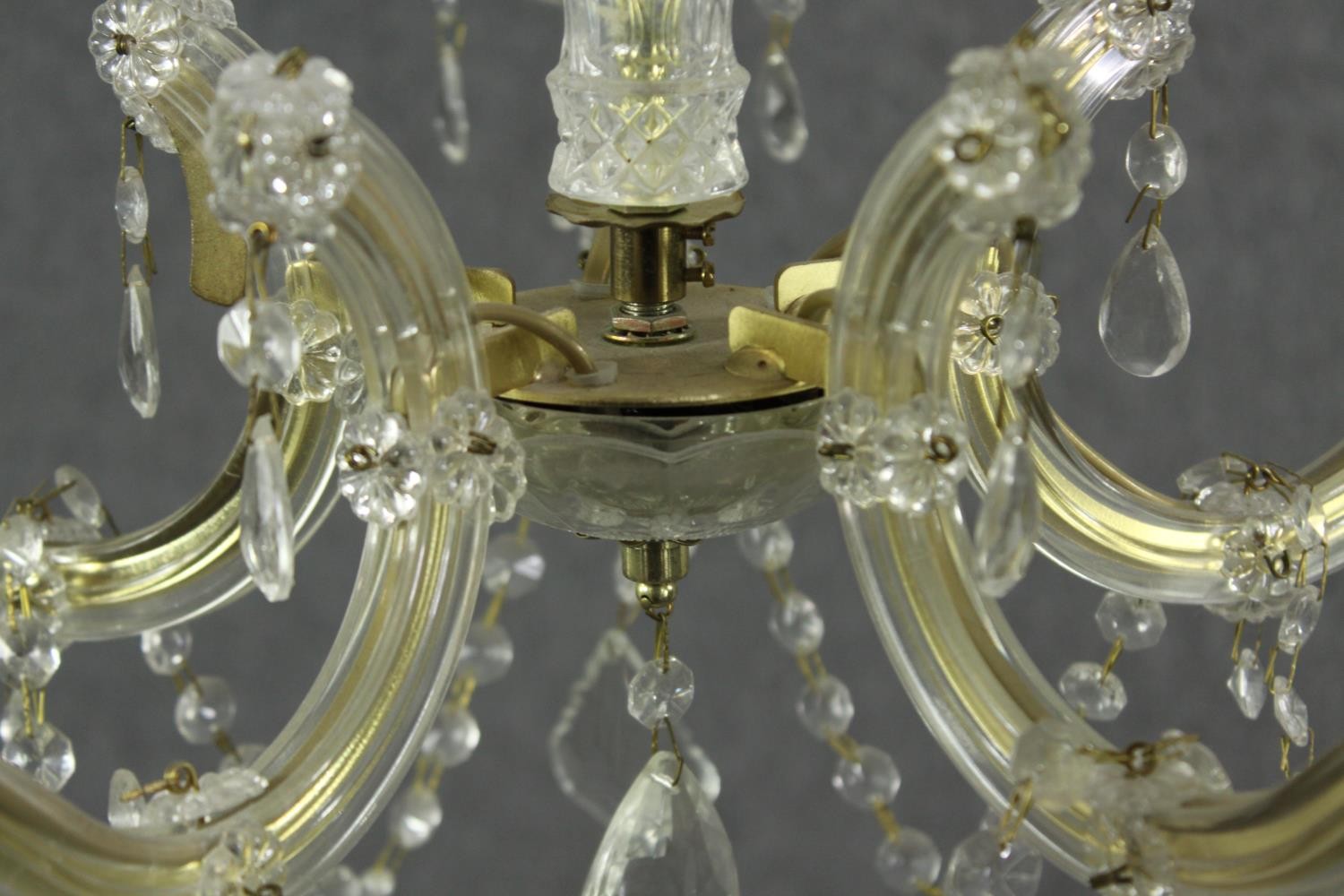 A 20th century five branch chandelier with crystal swags and drops. H.56 Dia.60cm. - Image 5 of 5