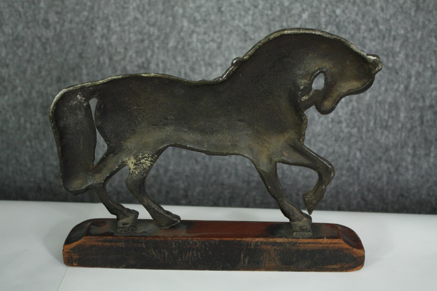 A pair of 19th century brass horse figures on wooden plinths. H.23cm. (each). - Image 6 of 6