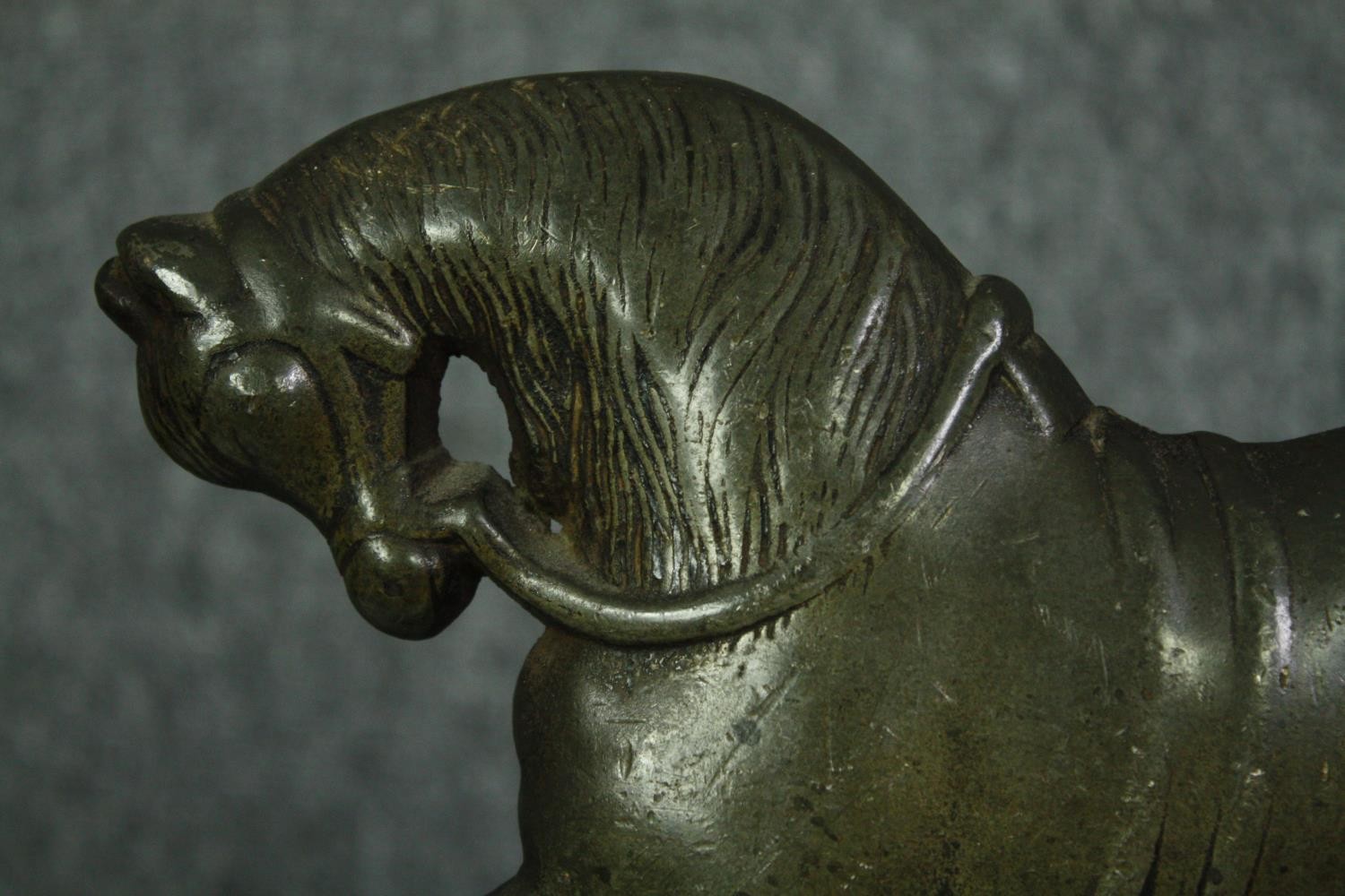 A pair of 19th century brass horse figures on wooden plinths. H.23cm. (each). - Image 3 of 6