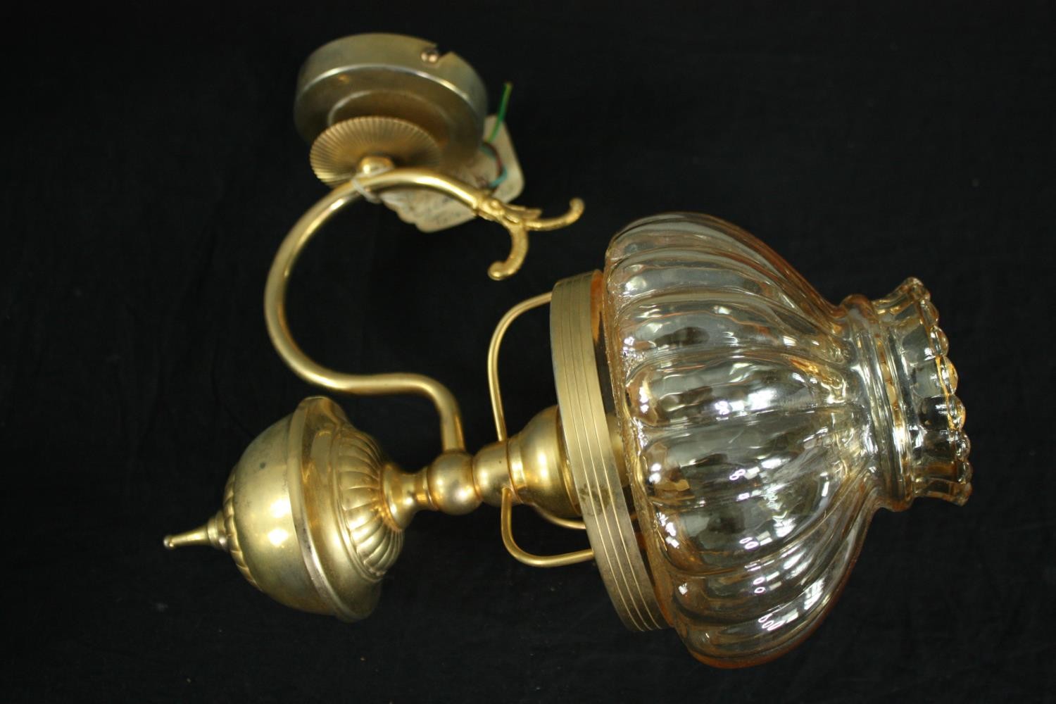 Two table lamps, a wall light and three glass shades. H.44cm. (largest) - Image 5 of 5