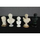 A miscellaneous collection of five ceramic busts. H.23cm. (largest).