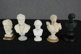 A miscellaneous collection of five ceramic busts. H.23cm. (largest).
