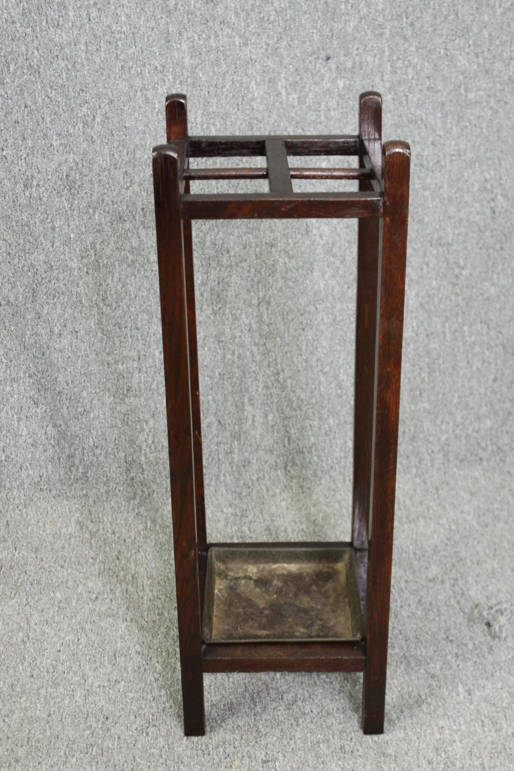 Stick or umbrella stand, C.1900 oak with lift out drip tray. H.76cm. - Image 2 of 5