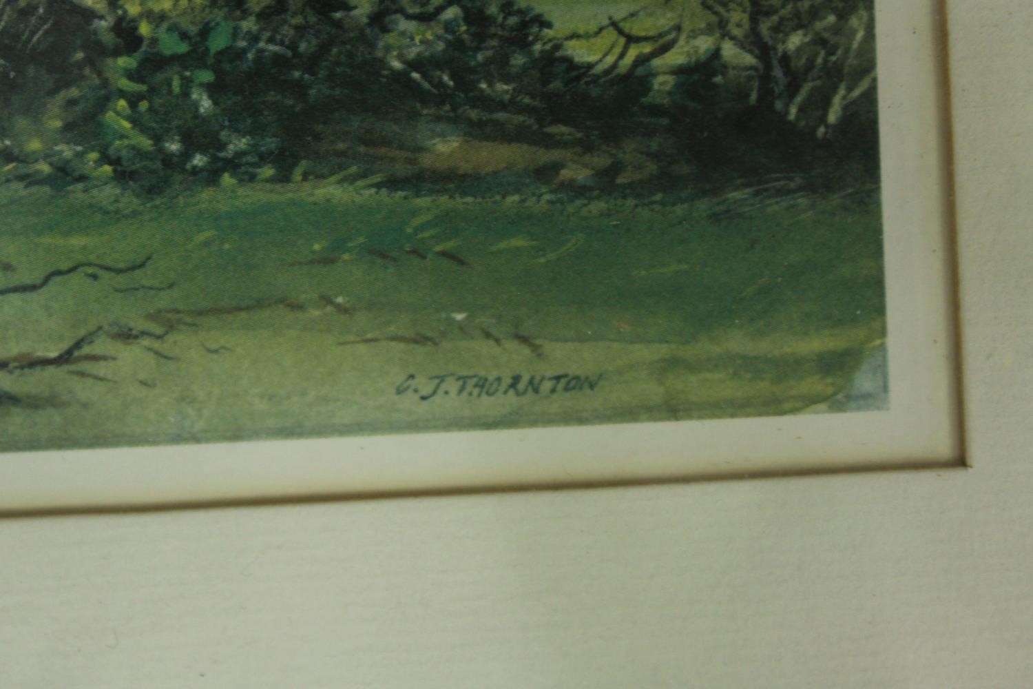 A pair of watercolours, country landscapes, signed C J Thornton, framed and glazed. H.31 W.40cm. ( - Image 4 of 6