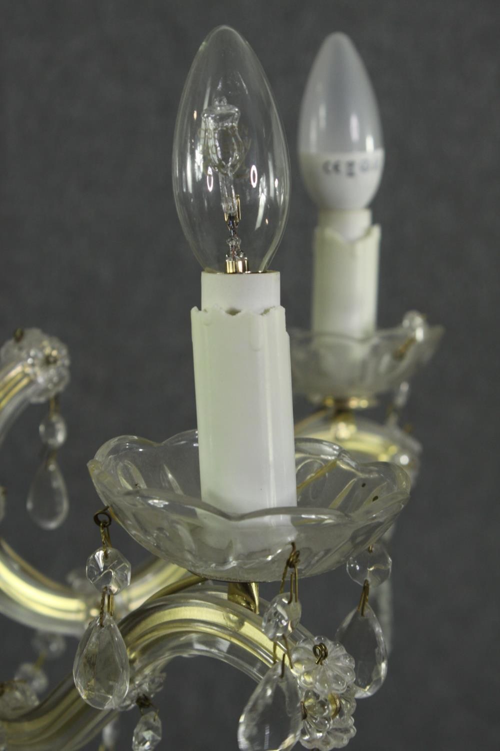 A 20th century five branch chandelier with crystal swags and drops. H.56 Dia.60cm. - Image 3 of 5