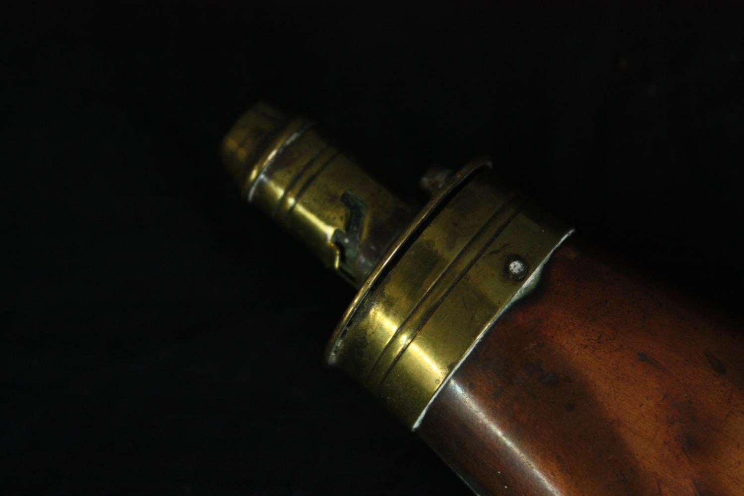 Two 19th century copper and brass shot flasks. L.20cm. (largest). - Image 8 of 9