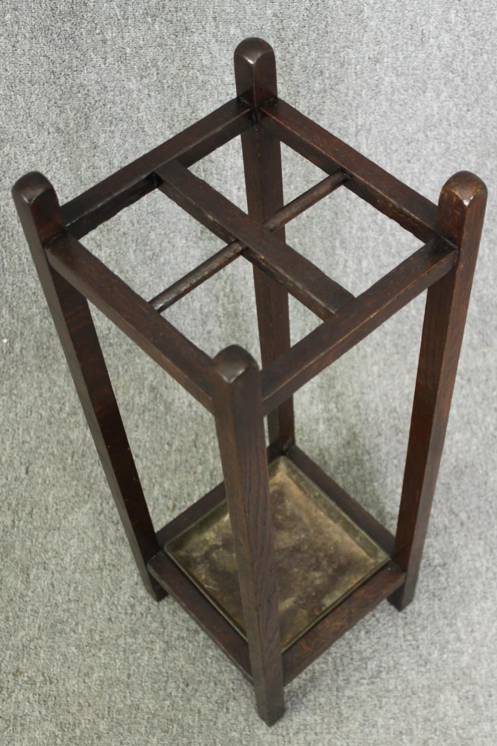 Stick or umbrella stand, C.1900 oak with lift out drip tray. H.76cm. - Image 4 of 5