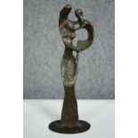 A mid century bronze figure group, mother and child. H.29cm. (largest).