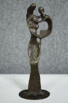 A mid century bronze figure group, mother and child. H.29cm. (largest).