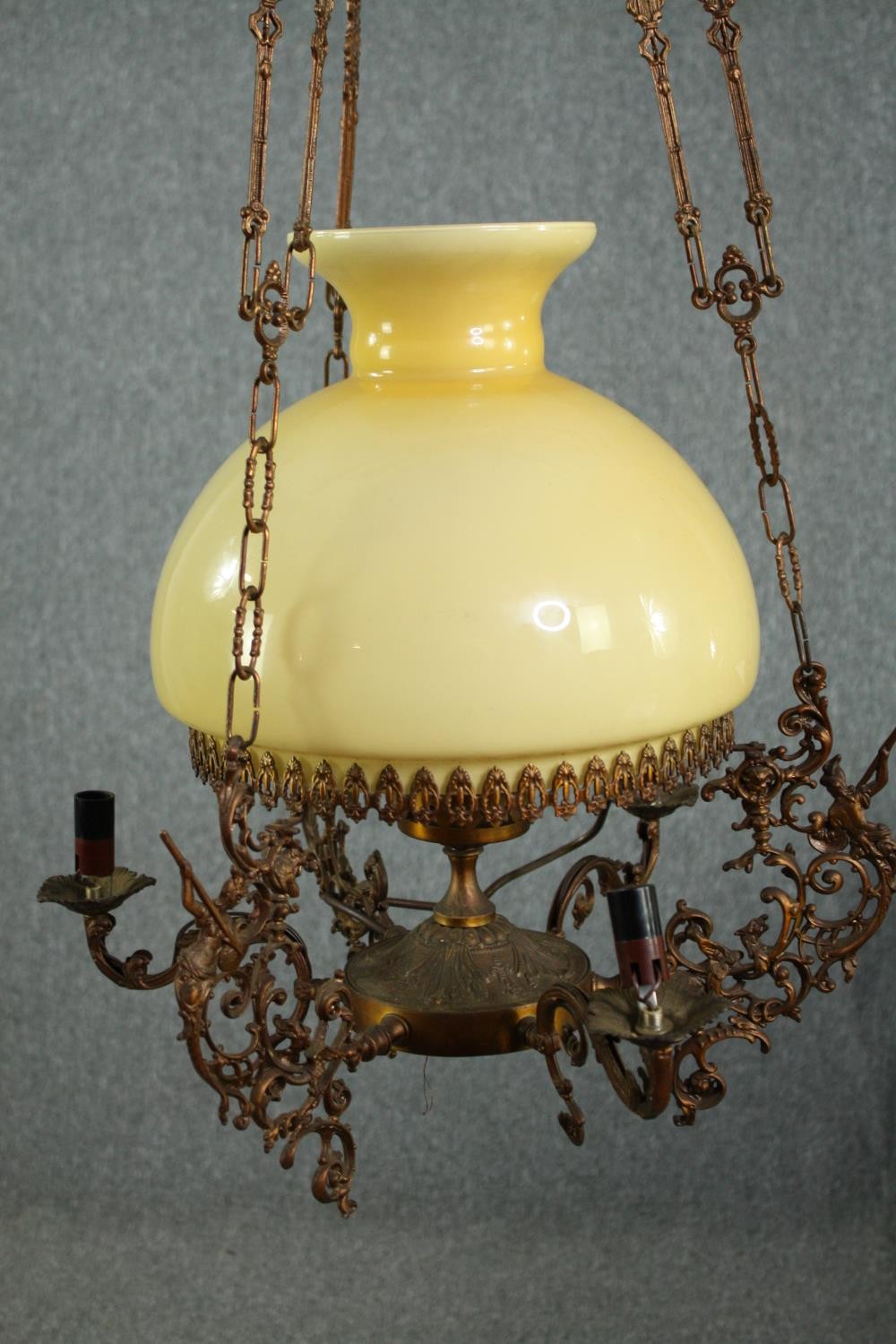 A vintage ceiling light in the style of an oil lantern. H.100cm. - Image 2 of 9
