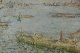 Frank Spencer Curtis Budgen, (1882-1971), oil on board, Thames barges, signed. H.62 W.82cm.