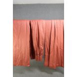 Two pairs of fully lined rust coloured curtains with gold diamond pattern. L.240 W.350cm. (each).