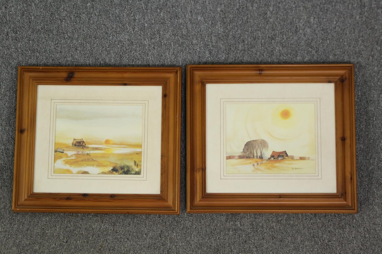 Hugh Brandon-Cox (1917-2003), a pair of framed and glazed country landscapes, signed. H.41 W.