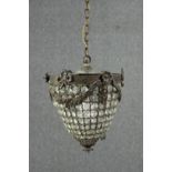 A Victorian style crystal and brass basket ceiling light with bow detailing. H.35 Dia.25cm.