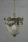 A Victorian style crystal and brass basket ceiling light with bow detailing. H.35 Dia.25cm.