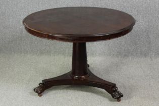 Dining table, 19th century mahogany with tilt top action. H.75 Dia.104cm.