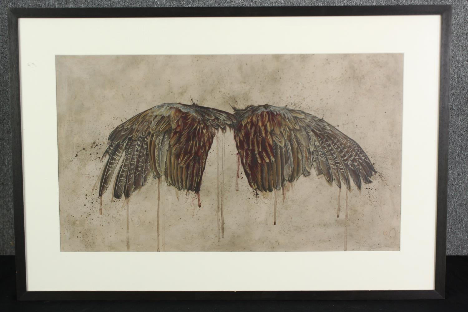 A framed and glazed watercolour, "Wings", signed Rose Sanderson, stamped and signed to the - Image 2 of 5
