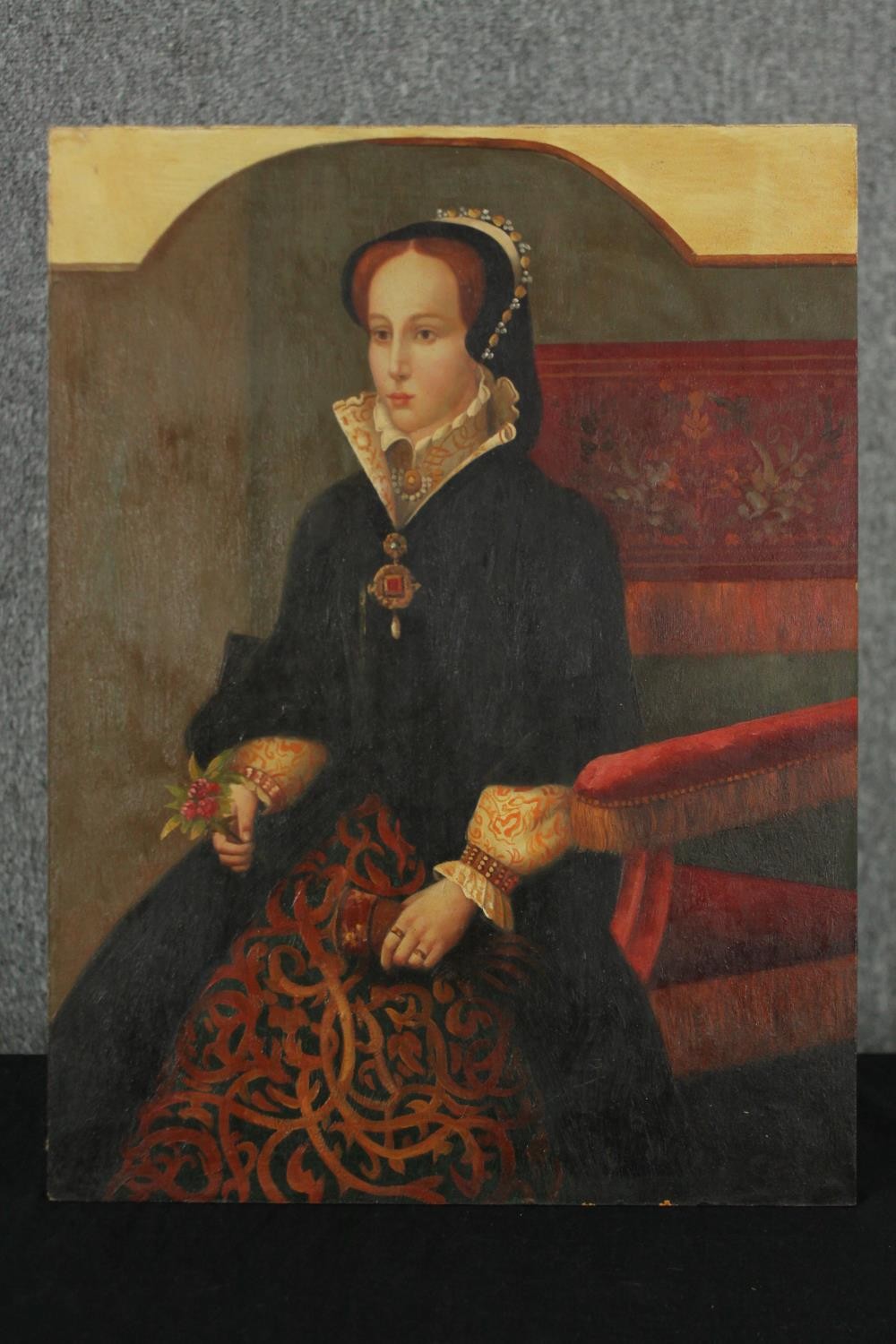 An oil on board of Mary I, Queen of England. Unsigned. H.41 W.31cm. - Image 2 of 3