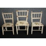 A collection of vintage distressed painted doll's or toy chairs. H.30cm. (largest).