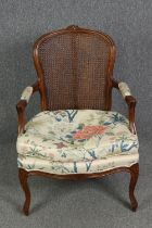 Armchair, Louis XV style fauteuil with mahogany frame. H.96cm.