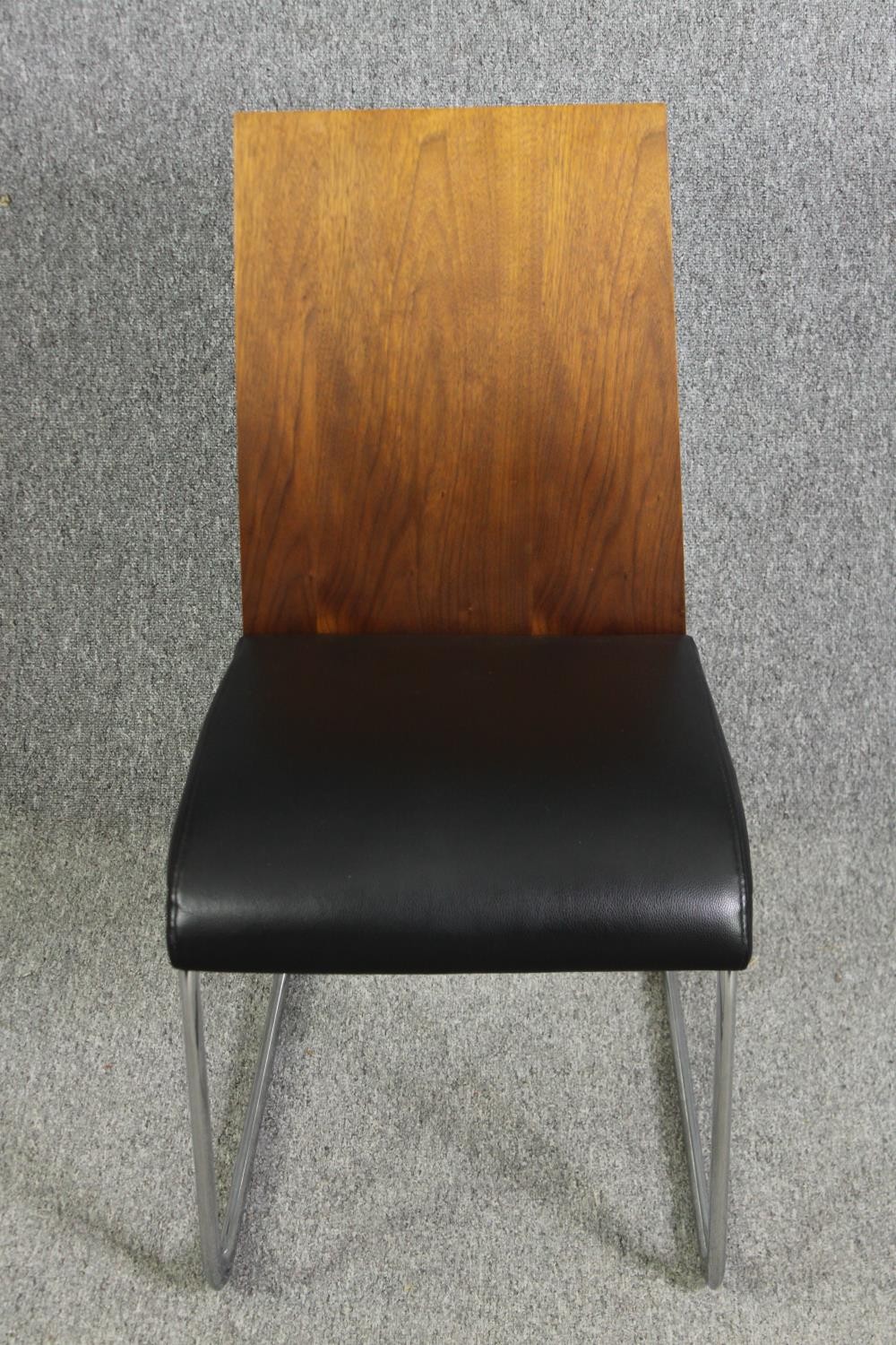 Dining chairs, a set of six, contemporary, chrome and leather upholstered. - Image 2 of 7