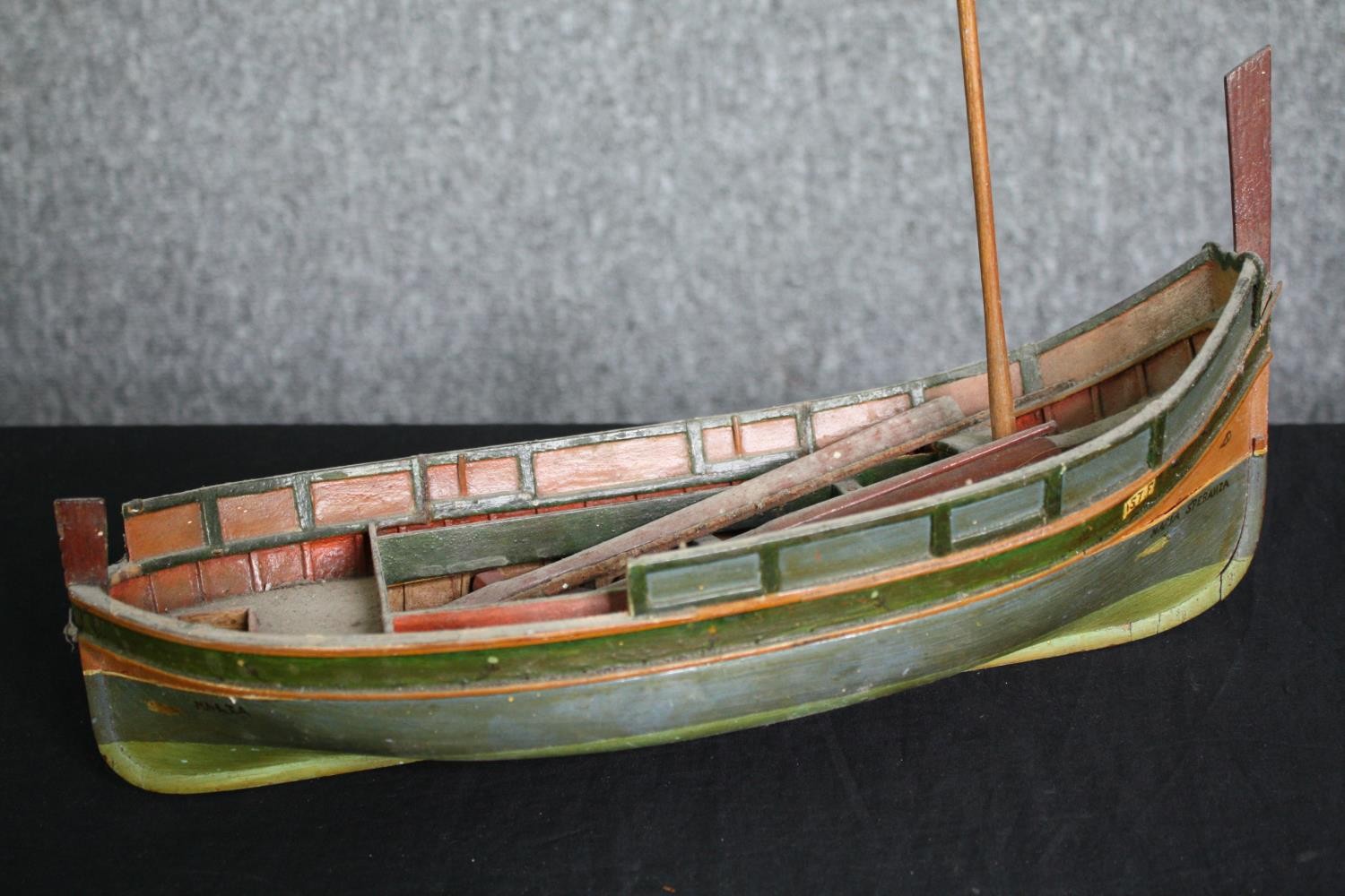 A 1920's vintage hand decorated figure and a scratch built model of a fishing boat. H.29 W.37cm. ( - Image 2 of 8