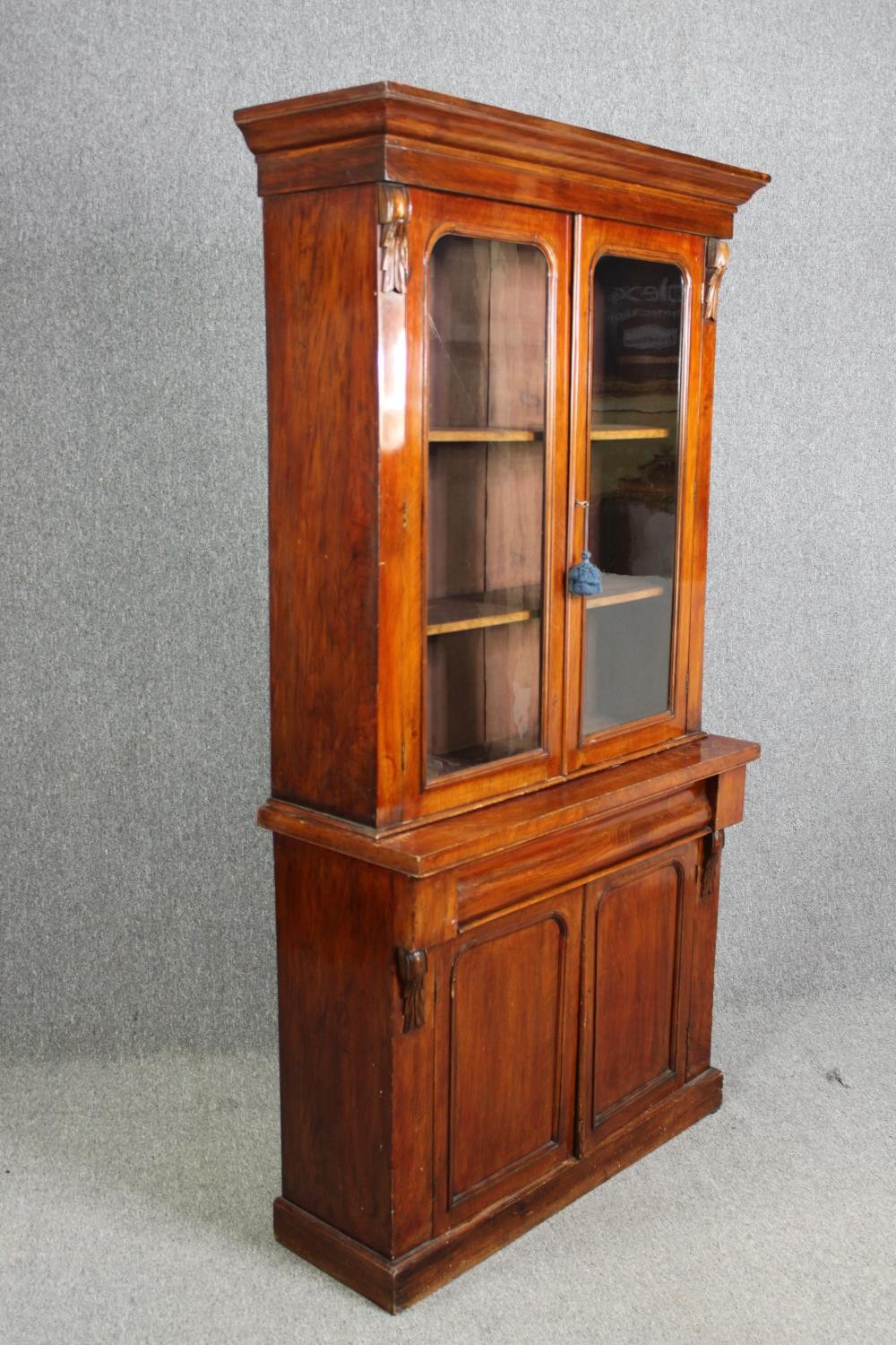 Library bookcase, 19th century mahogany in two sections. H.200 W.103 D.39cm. - Image 2 of 6