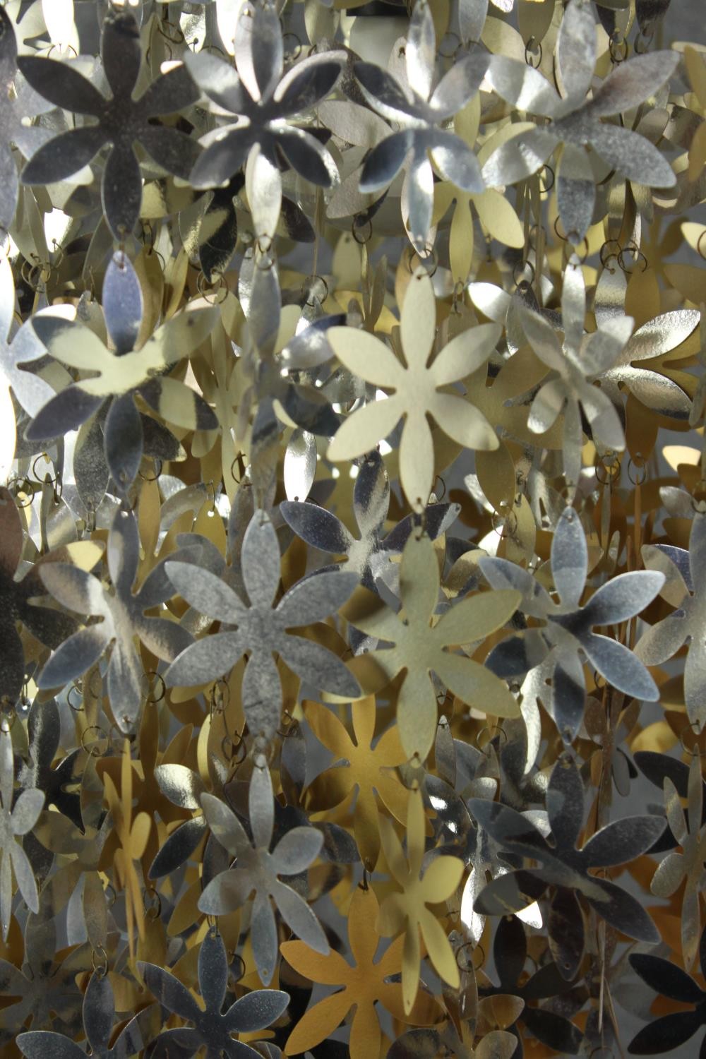 A contemporary gold and silver sheet metal flower waterfall ceiling lamp. H.72 Dia.60cm. - Image 2 of 5