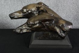 After M Bertin 'the finishing line', a bronzed resin figure group depicting greyhounds. H.28 L.47