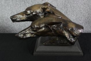 After M Bertin 'the finishing line', a bronzed resin figure group depicting greyhounds. H.28 L.47