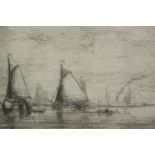A framed and glazed etching depicting sailing boats, signed Sayberg? H.29 W.37cm.